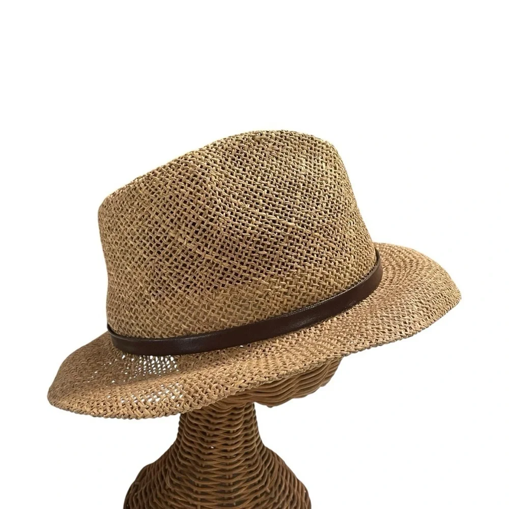 VTG Moja XL Men’s Woven Straw Fedora Hat with Brown Leather Band – Made in Korea